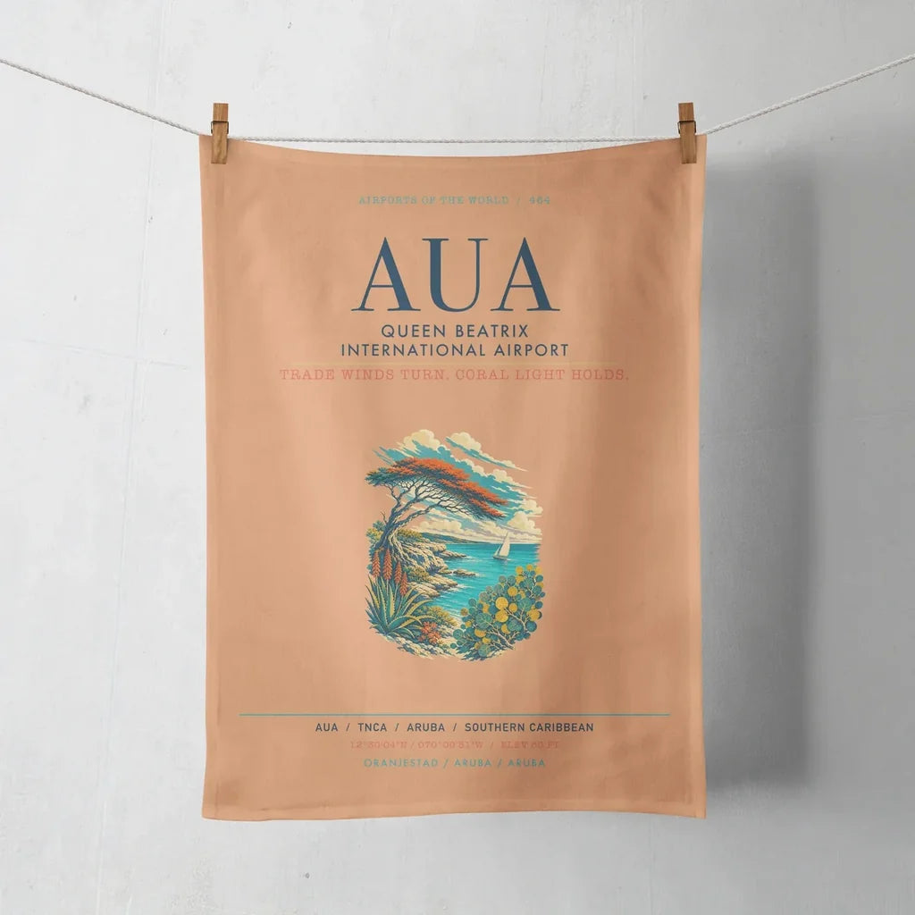 Queen Beatrix International Airport (AUA) design on orange towel