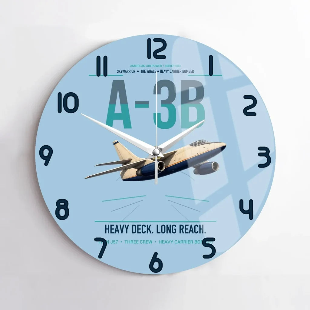 A-3B Skywarrior design on light blue no frame wall clock