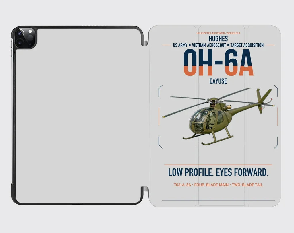 Hughes OH-6A Cayuse design on light gray ipad tablet case