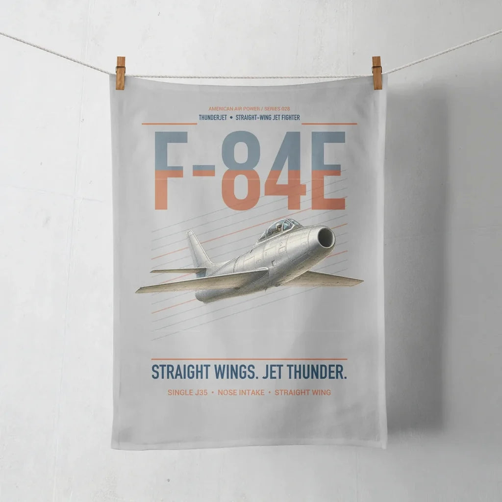 F-84E Thunderjet design on light gray towel