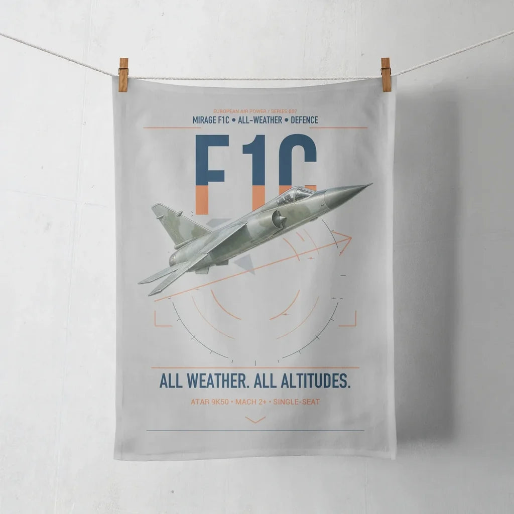Dassault Mirage F1C design on light gray towel