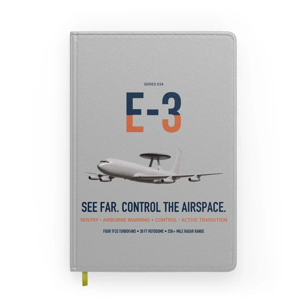 E-3 Sentry AWACS design on light gray notebook