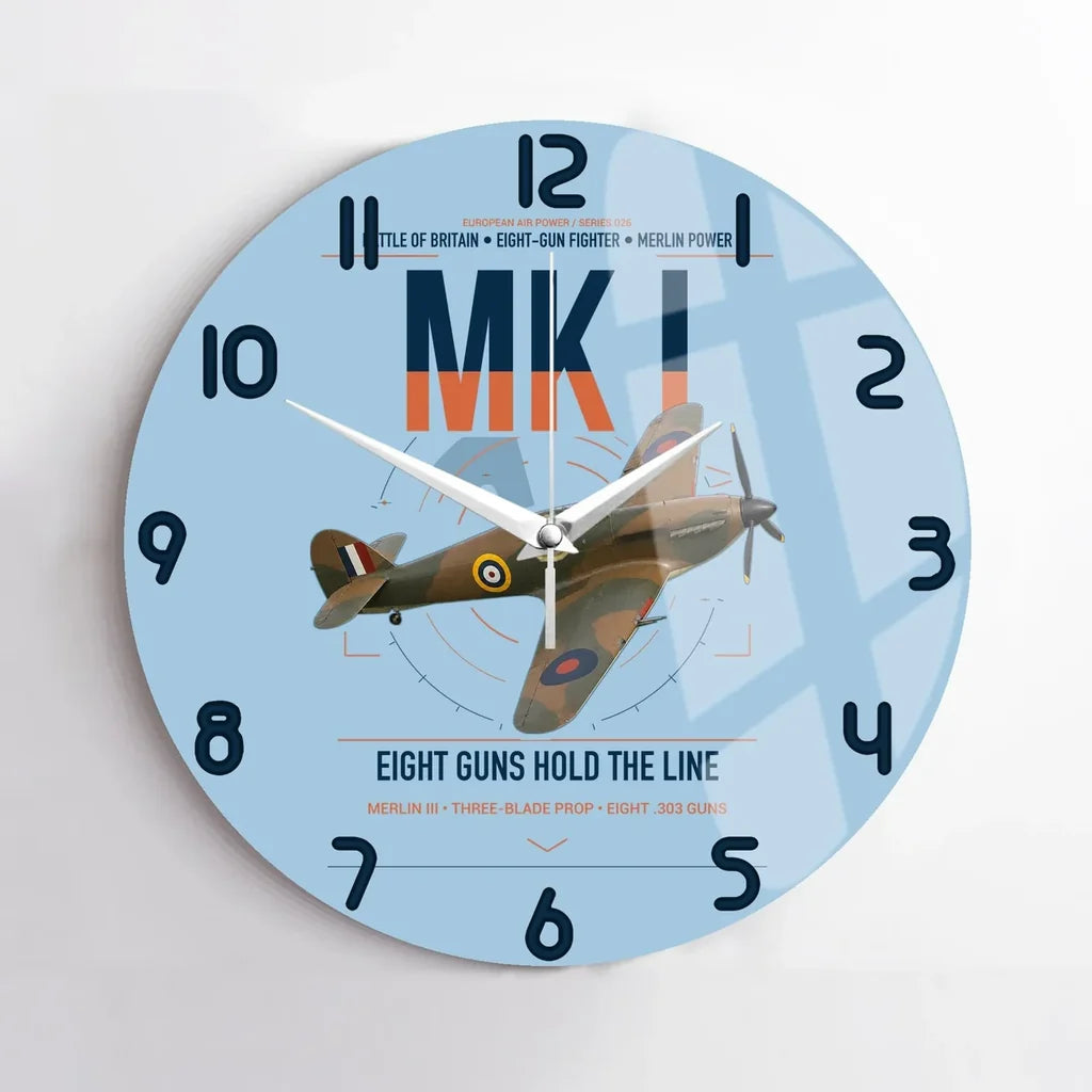 Hawker Hurricane Mk I design on light blue no frame wall clock