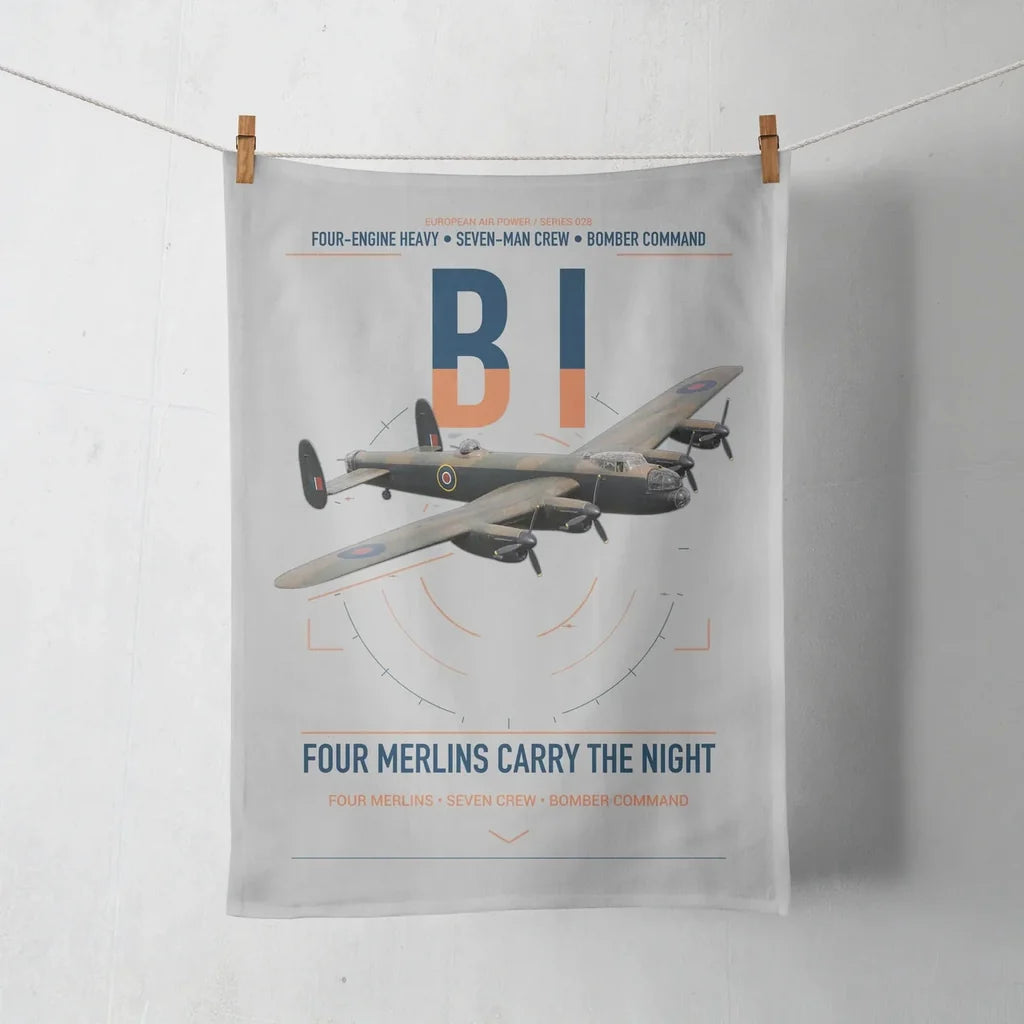 Avro Lancaster B I design on light gray towel