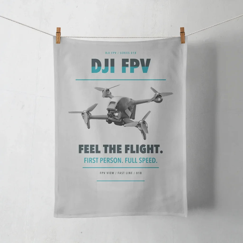 DJI FPV design on light gray towel