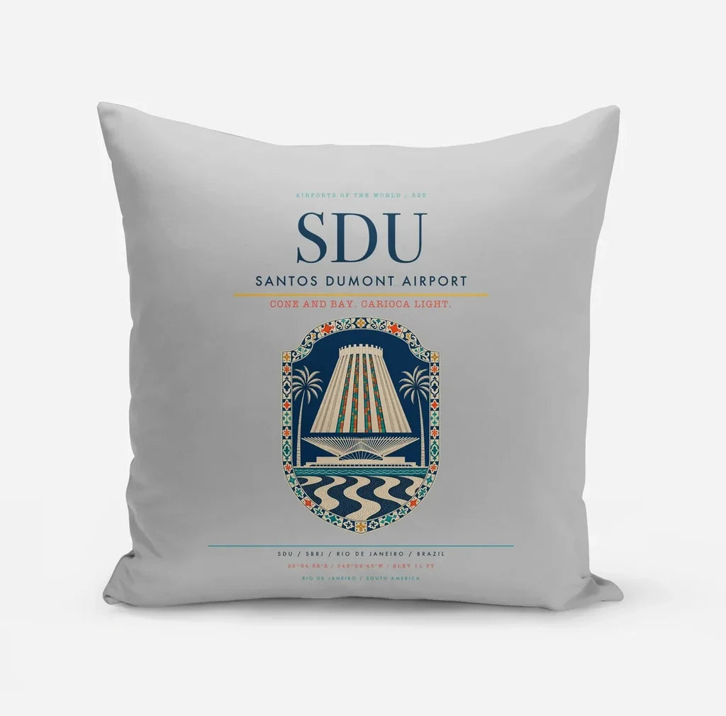 Santos Dumont Airport (SDU) design on light gray pillow