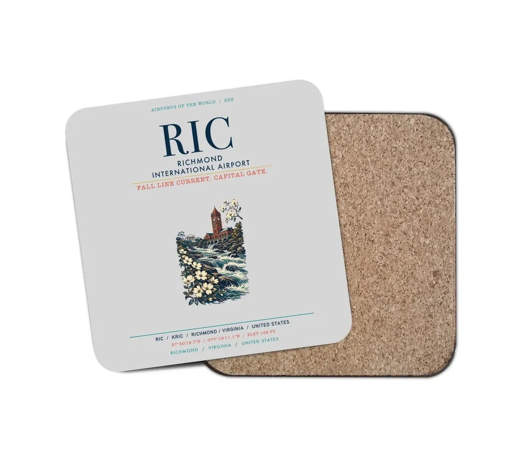 Richmond International Airport (RIC) design on light gray 1 piece coaster