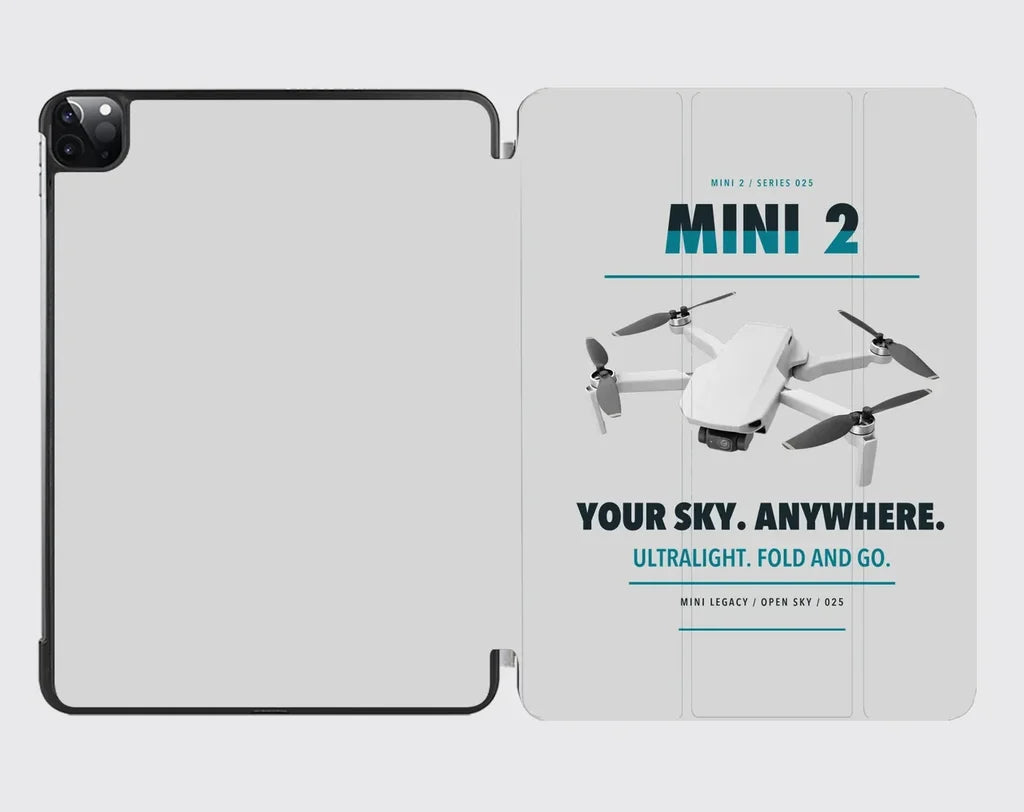 DJI Mini 2 design on light gray ipad tablet case