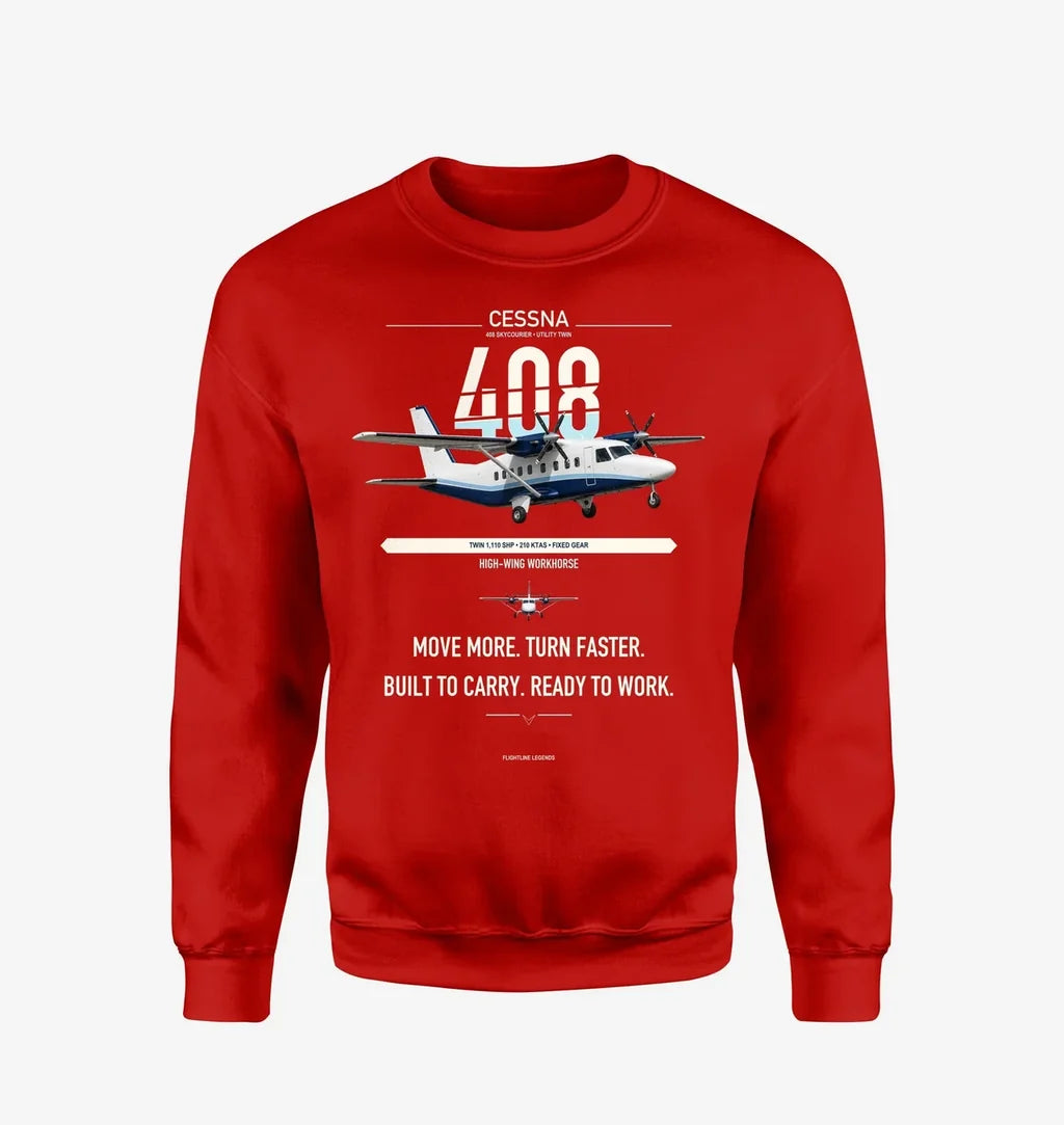 Cessna 408 SkyCourier design on red sweatshirt