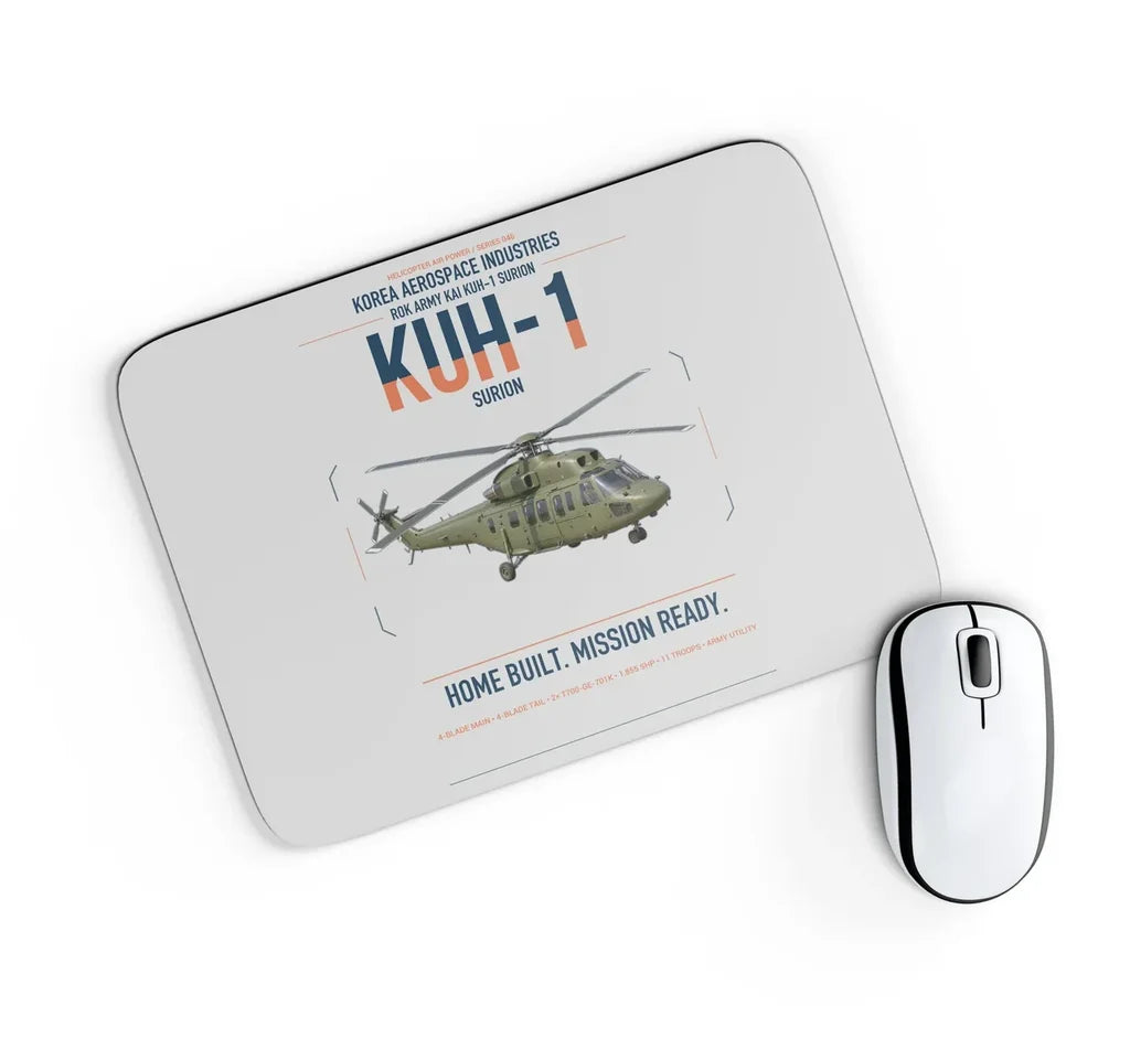 Korea Aerospace Industries KUH-1 Surion design on light gray rectangle mouse pad