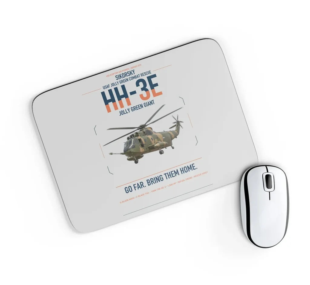 Sikorsky HH-3E Jolly Green Giant design on light gray rectangle mouse pad