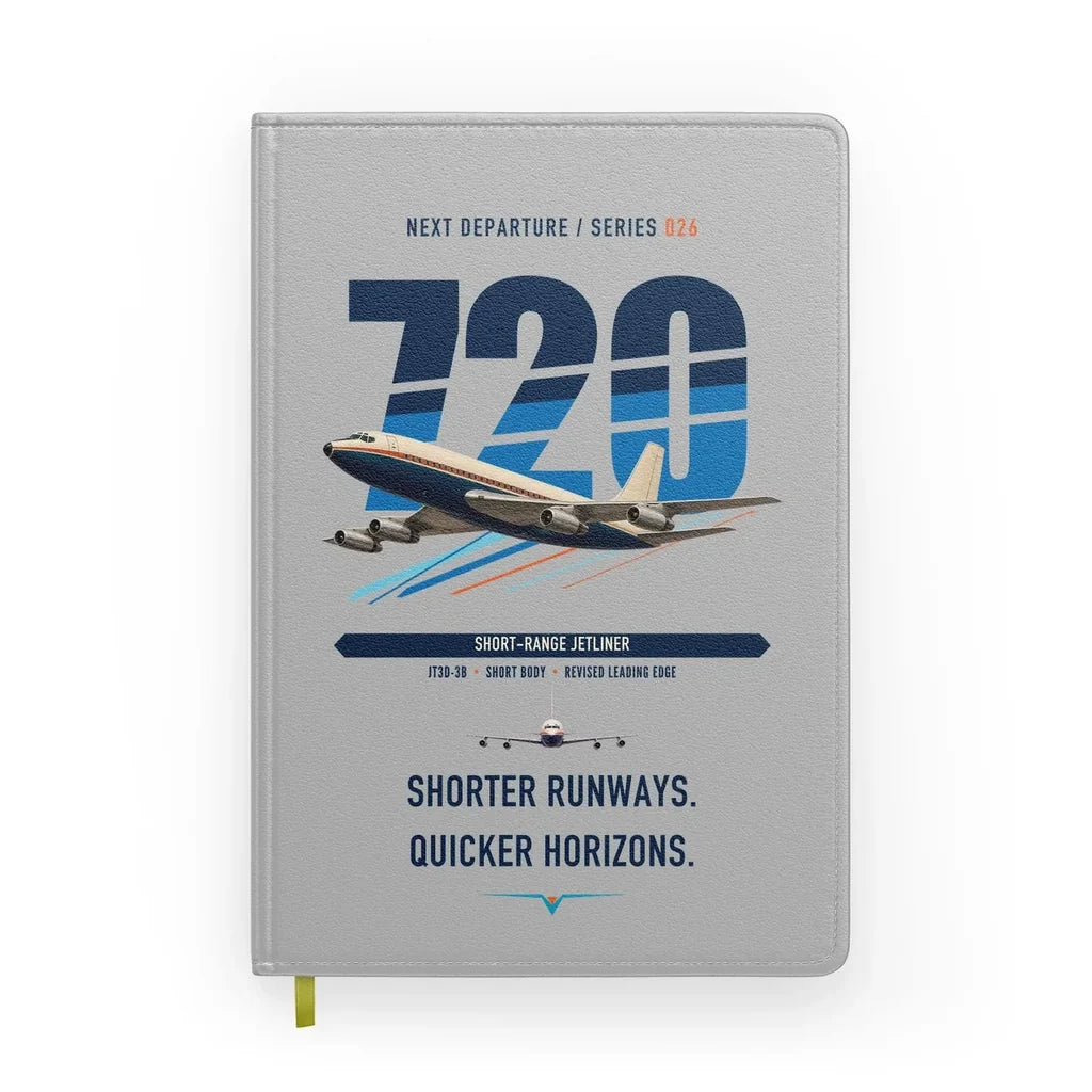 Boeing 720B design on light gray notebook