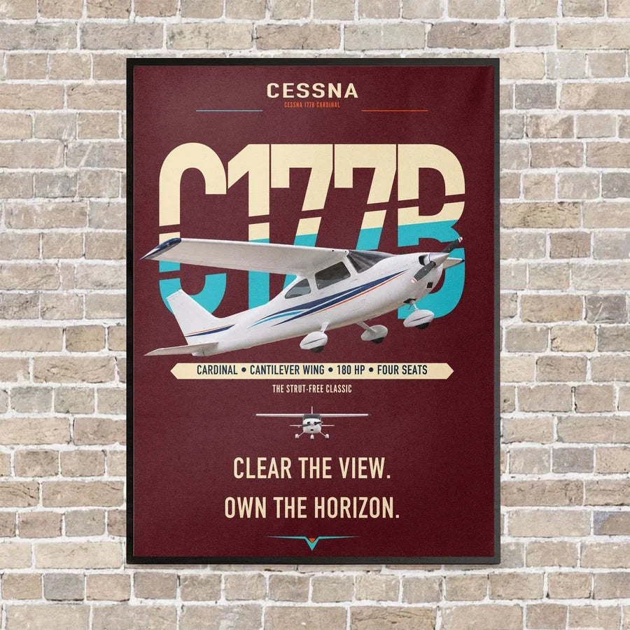 Cessna 177B Cardinal vertical canvas print - framed - dark red background