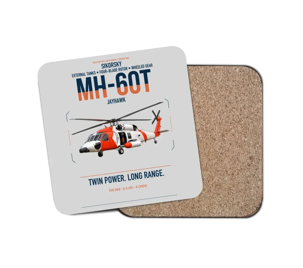 Sikorsky MH-60T Jayhawk design on light gray 1 piece coaster