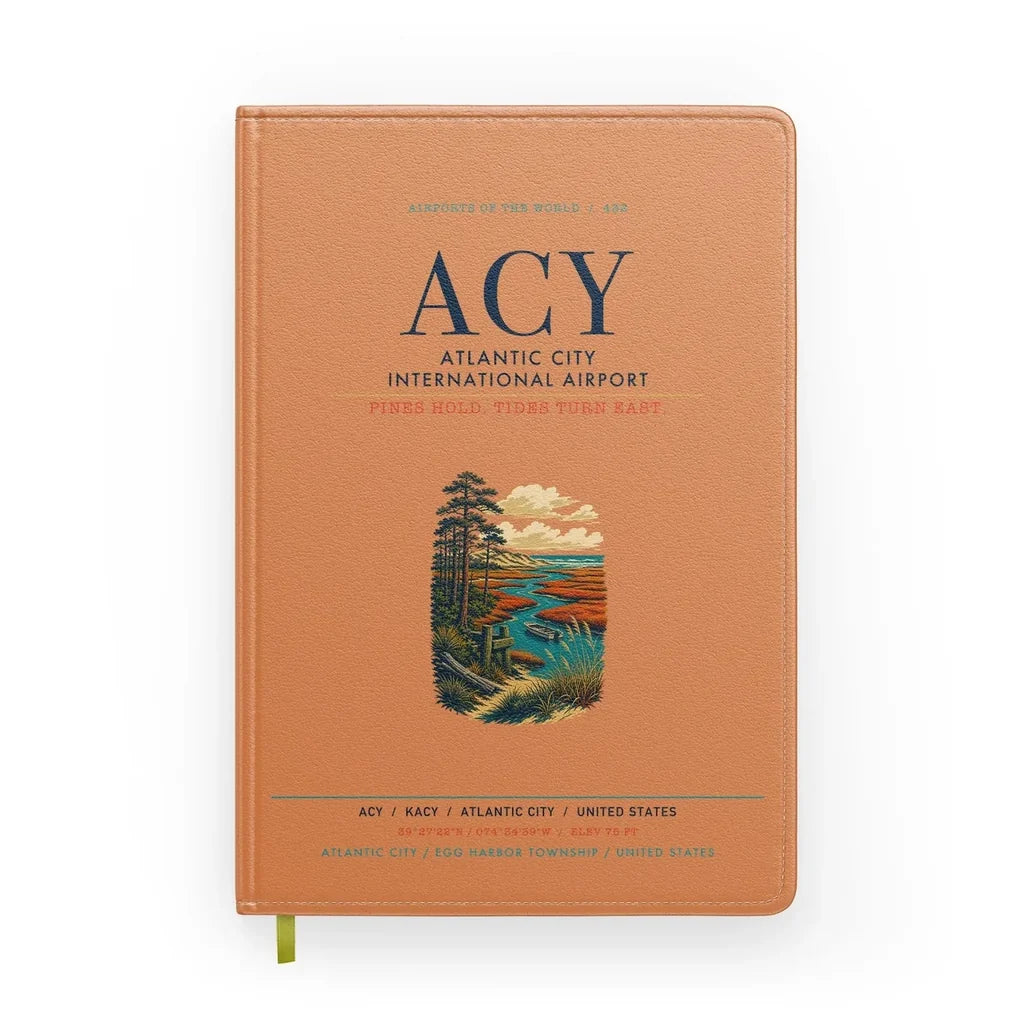 Atlantic City International Airport (ACY) design on orange notebook