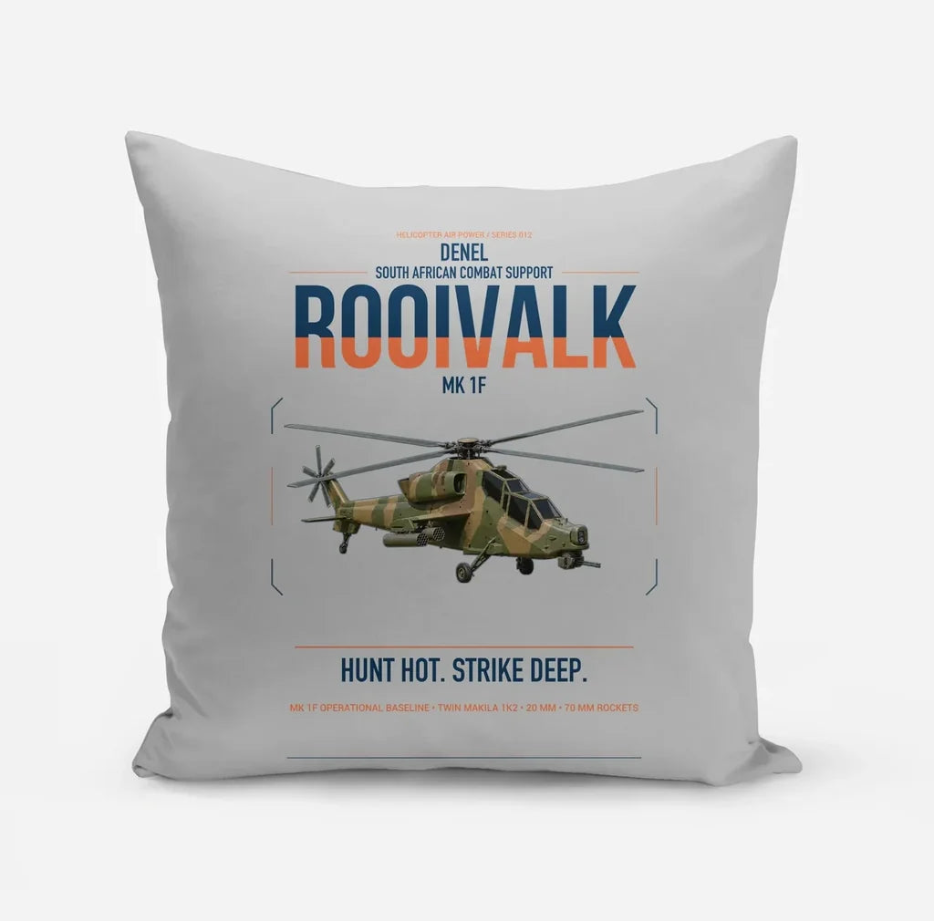 Denel Rooivalk Mk 1F design on light gray pillow