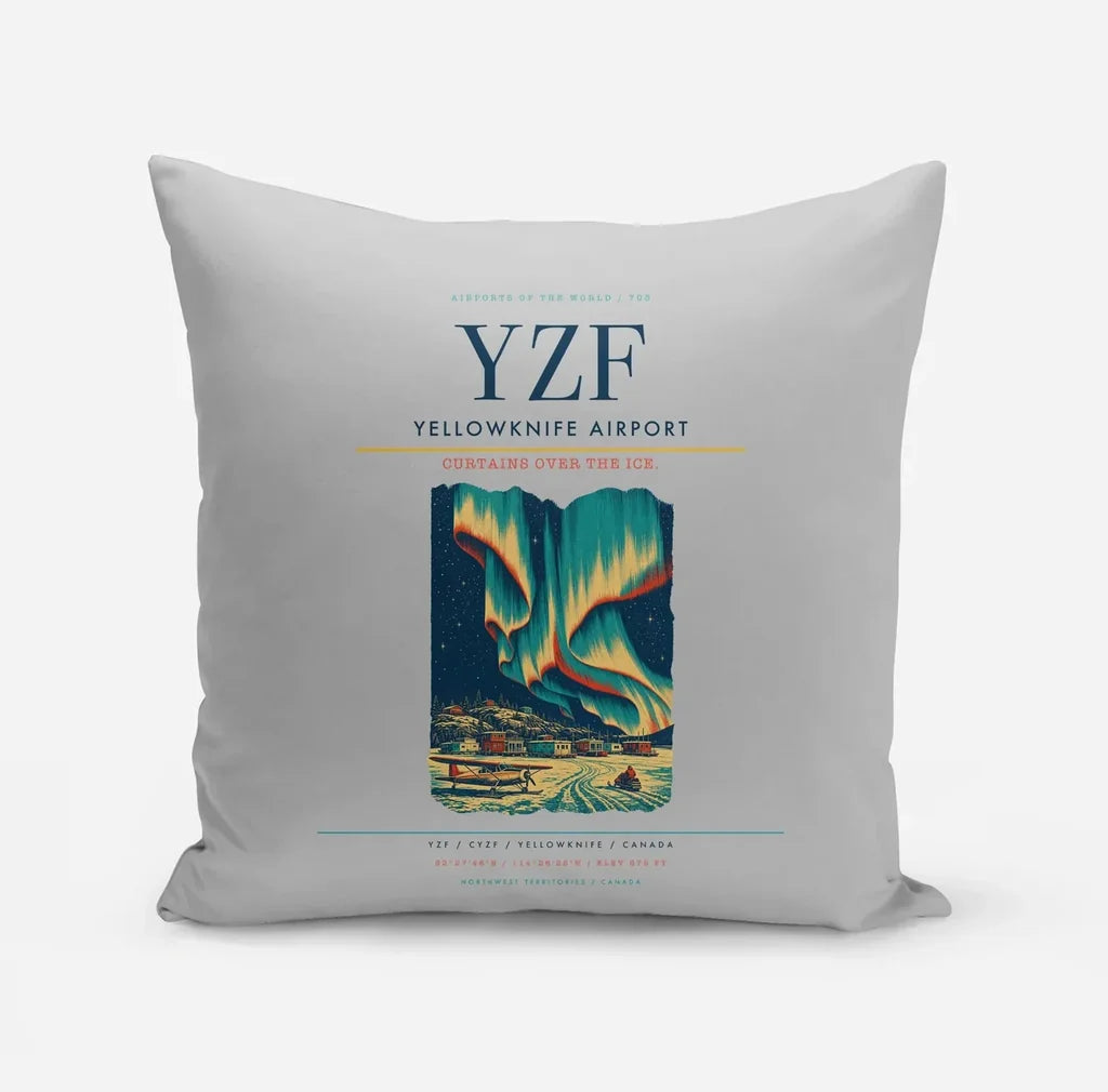 Yellowknife Airport (YZF) design on light gray pillow
