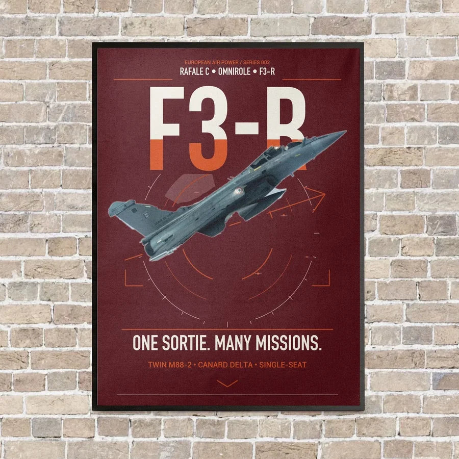 Dassault Rafale C — F3-R standard vertical canvas print - framed - dark red background