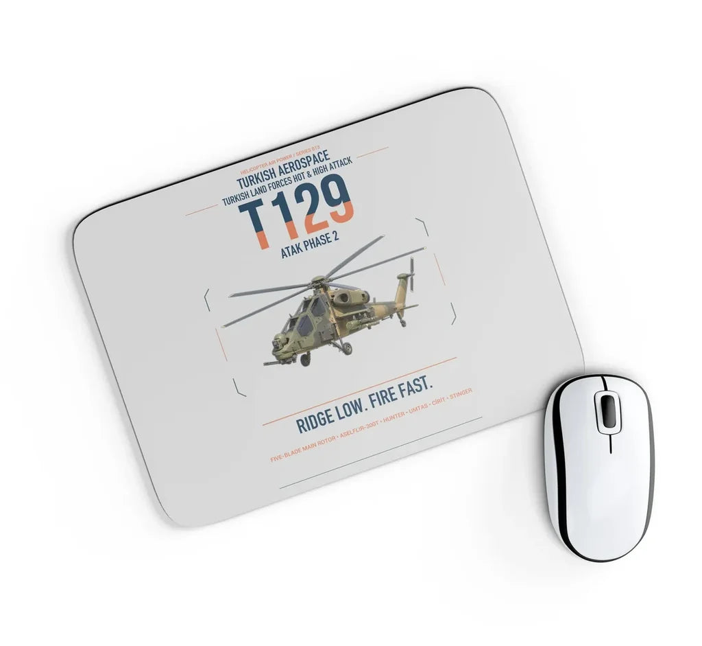 Turkish Aerospace T129 ATAK Phase 2 design on light gray rectangle mouse pad