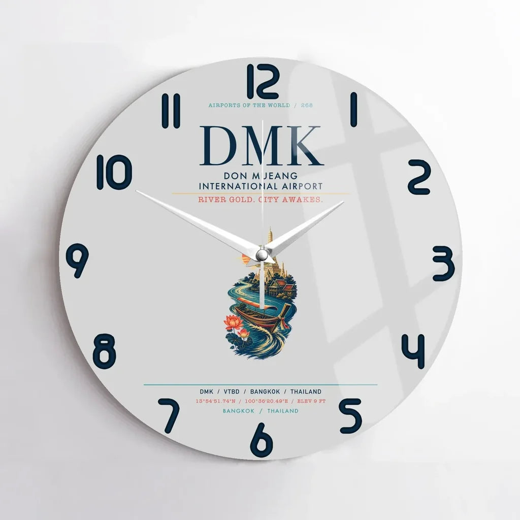 Don Mueang International Airport Bangkok (DMK) design on light gray no frame wall clock