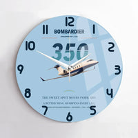 Thumbnail for Bombardier Challenger 350 design on light blue no frame wall clock