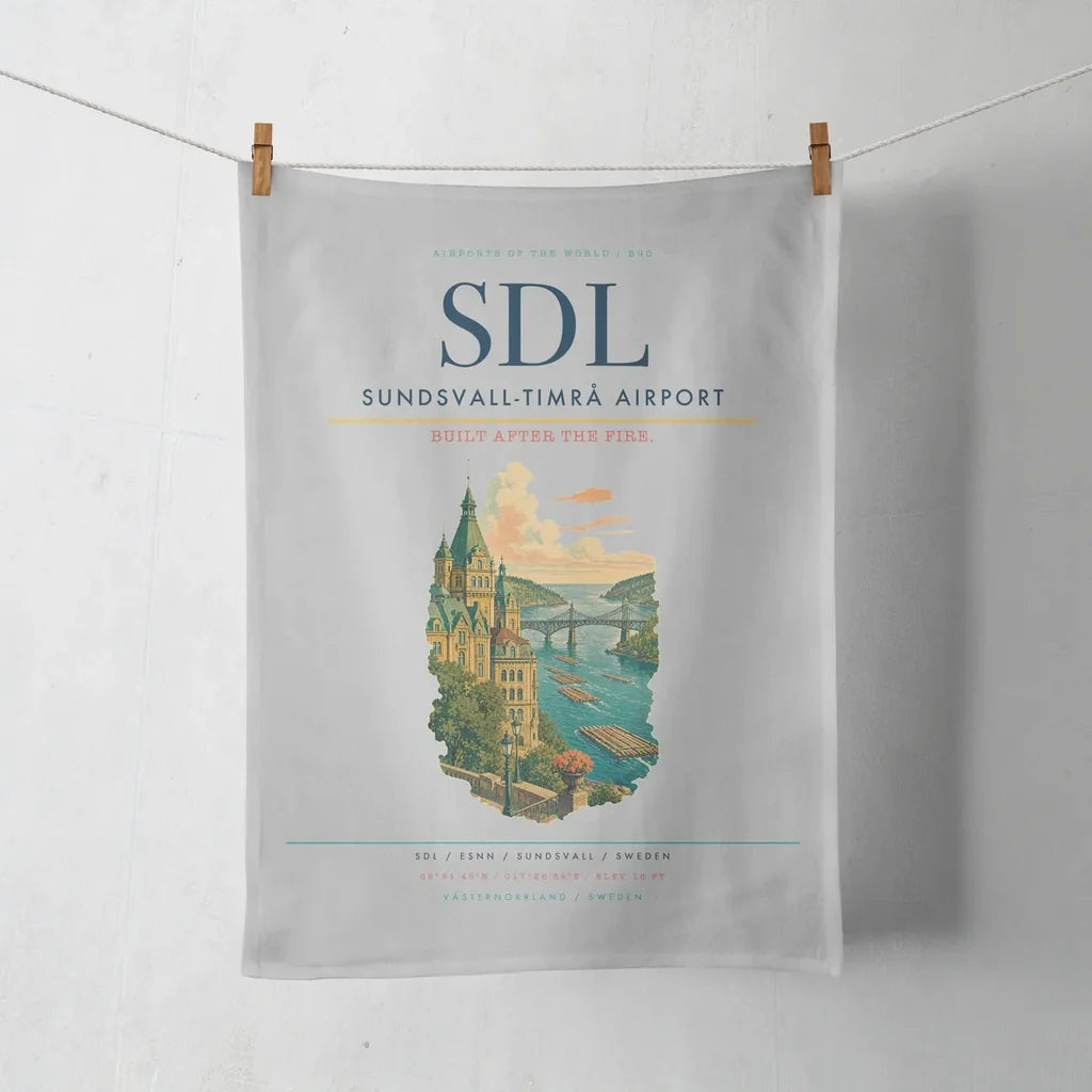 Sundsvall-Timrå Airport (SDL) design on light gray towel