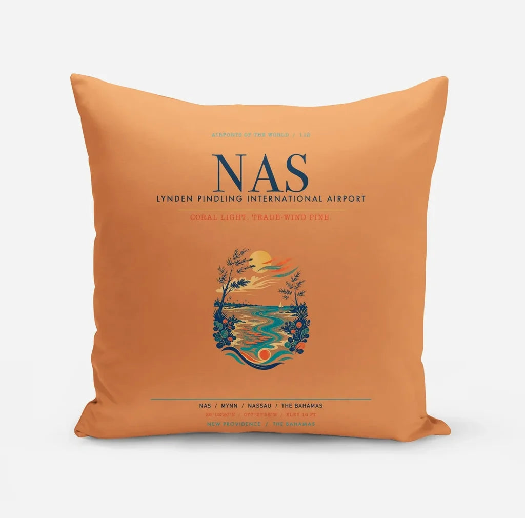 Lynden Pindling International Airport Nassau (NAS) design on orange pillow