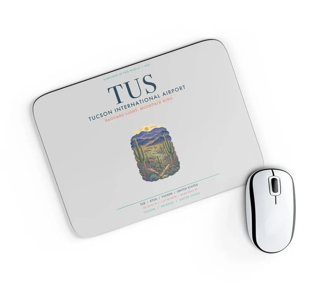 Tucson International Airport (TUS) design on light gray rectangle mouse pad