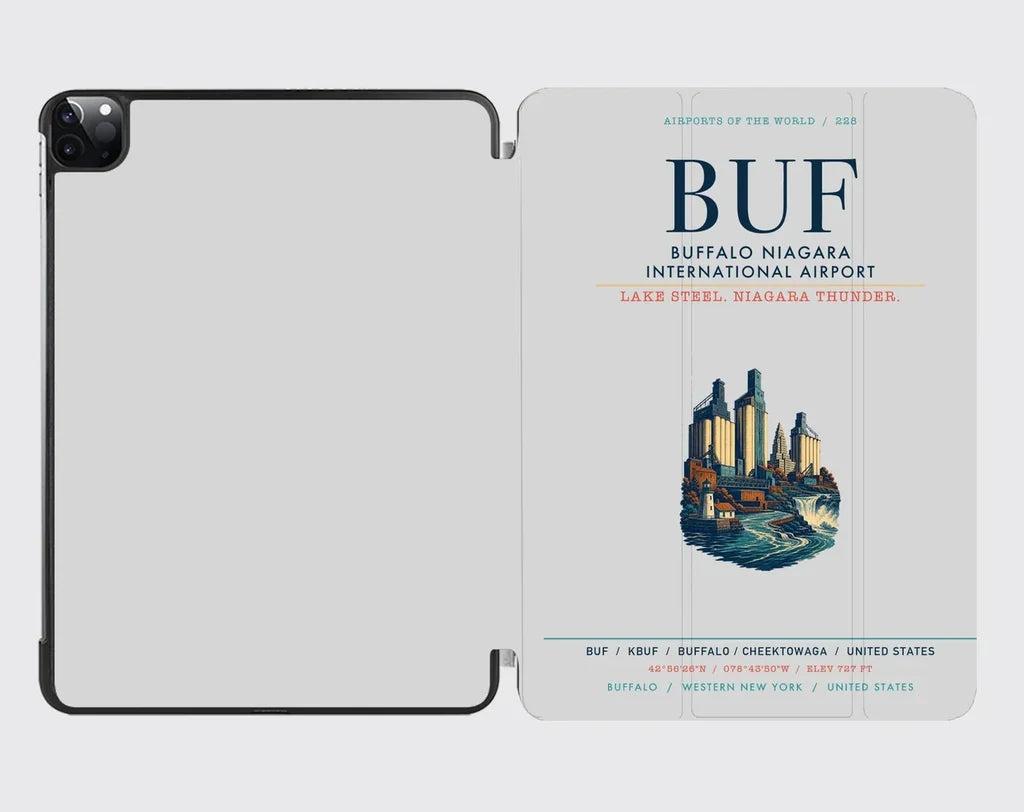 Buffalo Niagara International Airport (BUF) design on light gray ipad tablet case