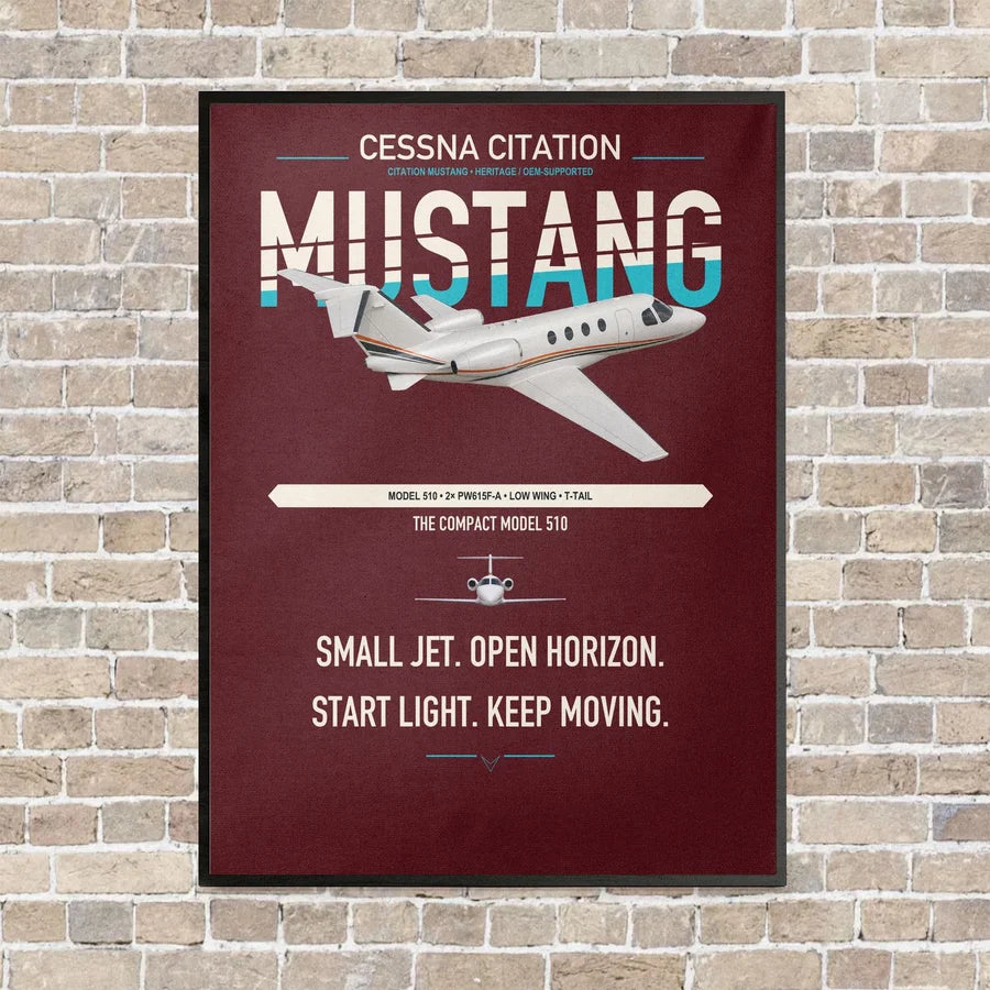 Cessna Citation Mustang vertical canvas print - framed - dark red background