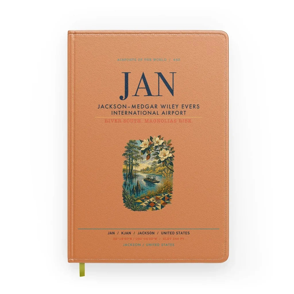 Jackson–Medgar Wiley Evers International Airport (JAN) design on orange notebook