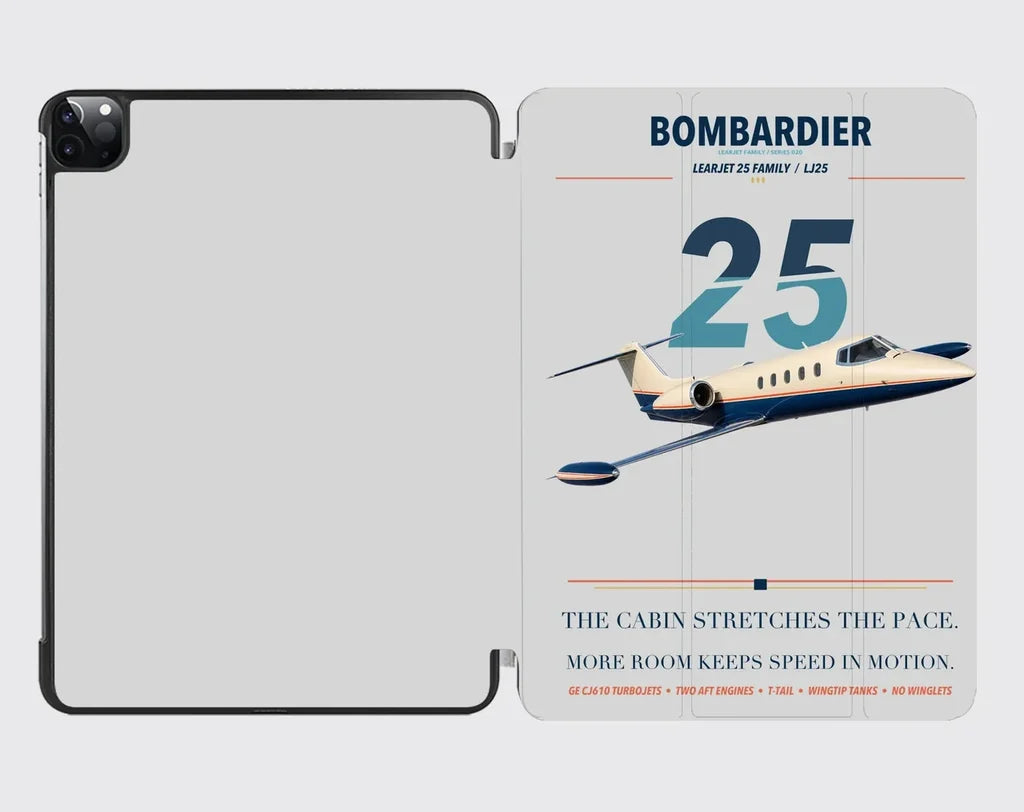 Bombardier Learjet 25 design on light gray ipad tablet case