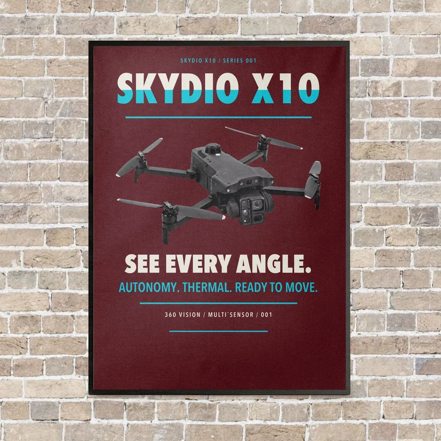 Skydio X10 vertical canvas print - framed - dark red background