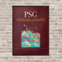 Thumbnail for Petersburg James A. Johnson Airport PSG vertical canvas print - framed - dark red background