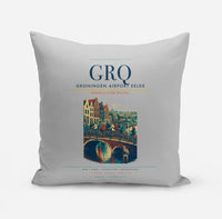 Thumbnail for Groningen Airport Eelde (GRQ) design on light gray pillow