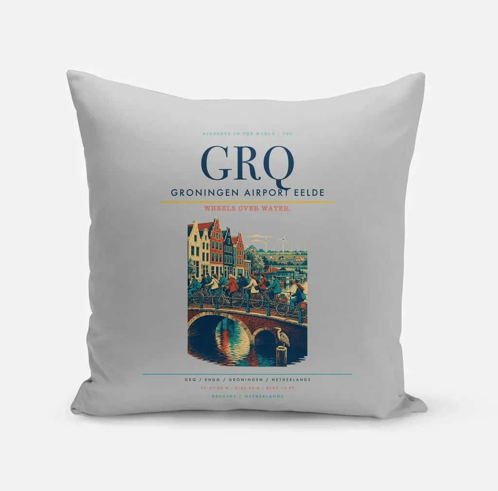 Groningen Airport Eelde (GRQ) design on light gray pillow