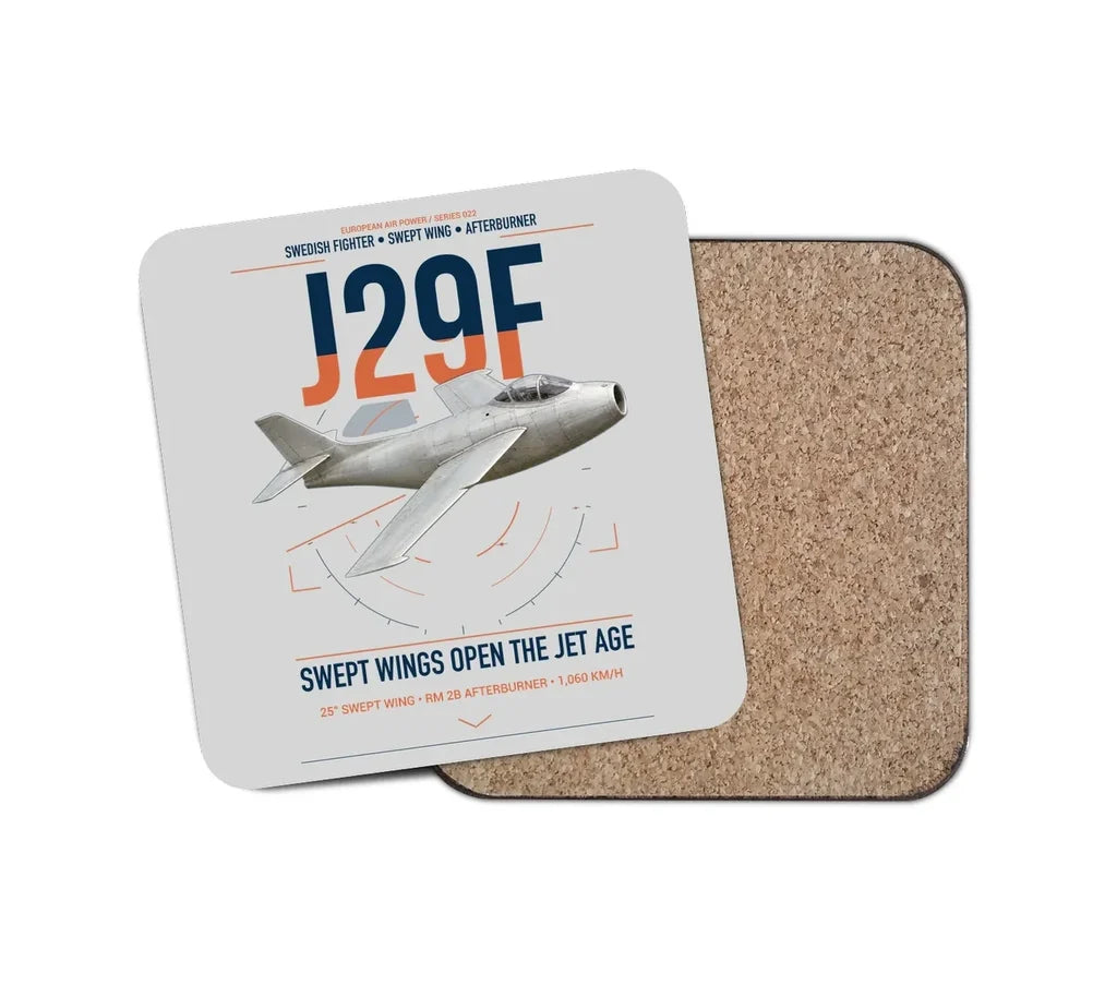 Saab J 29F Tunnan design on light gray 1 piece coaster