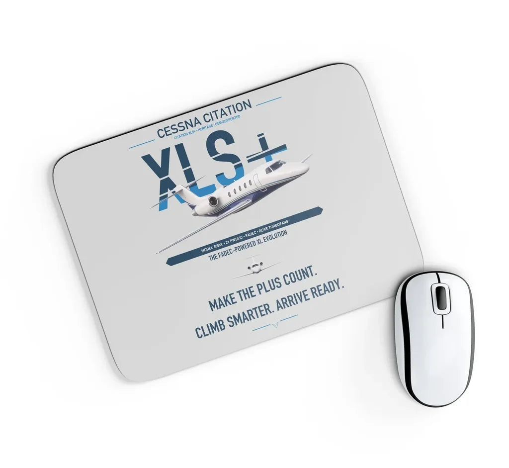 Cessna Citation XLSPlus design on light gray rectangle mouse pad
