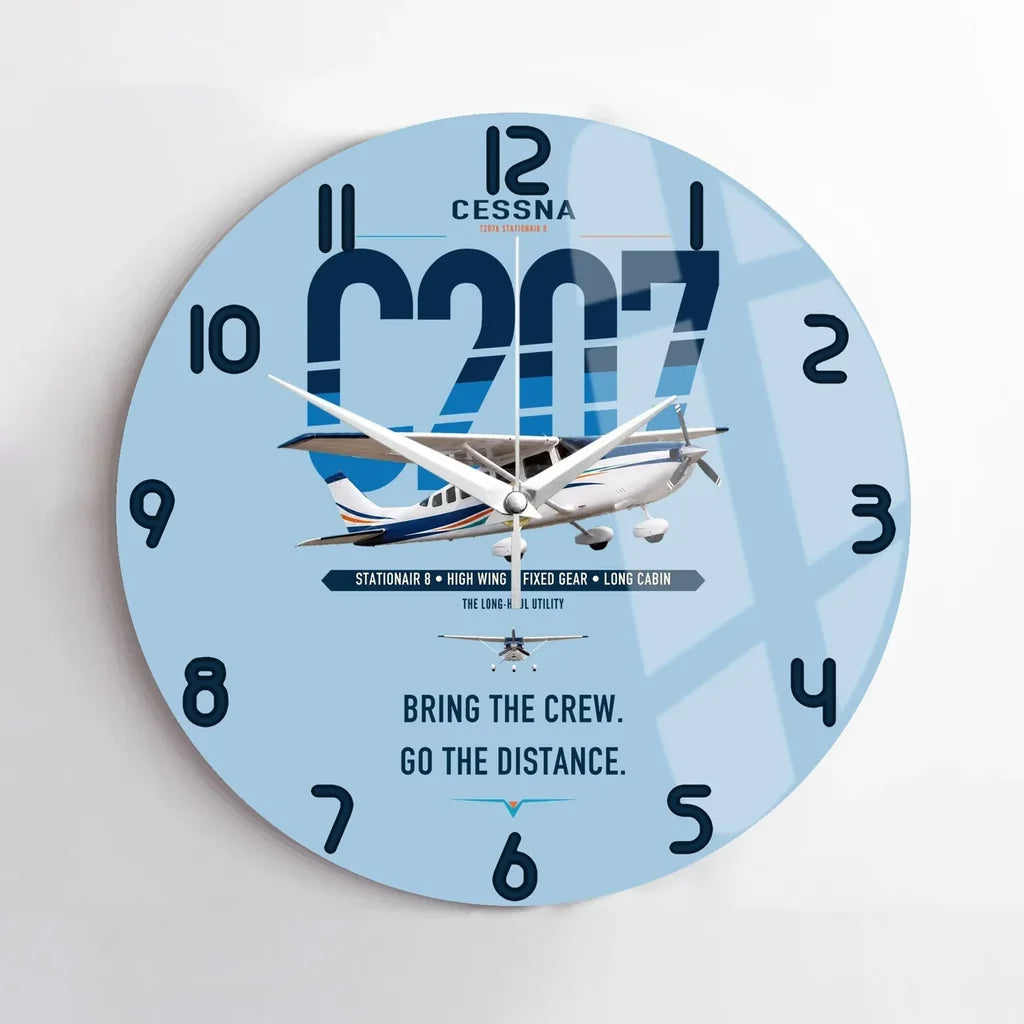 Cessna T207A Stationair 8 design on light blue no frame wall clock