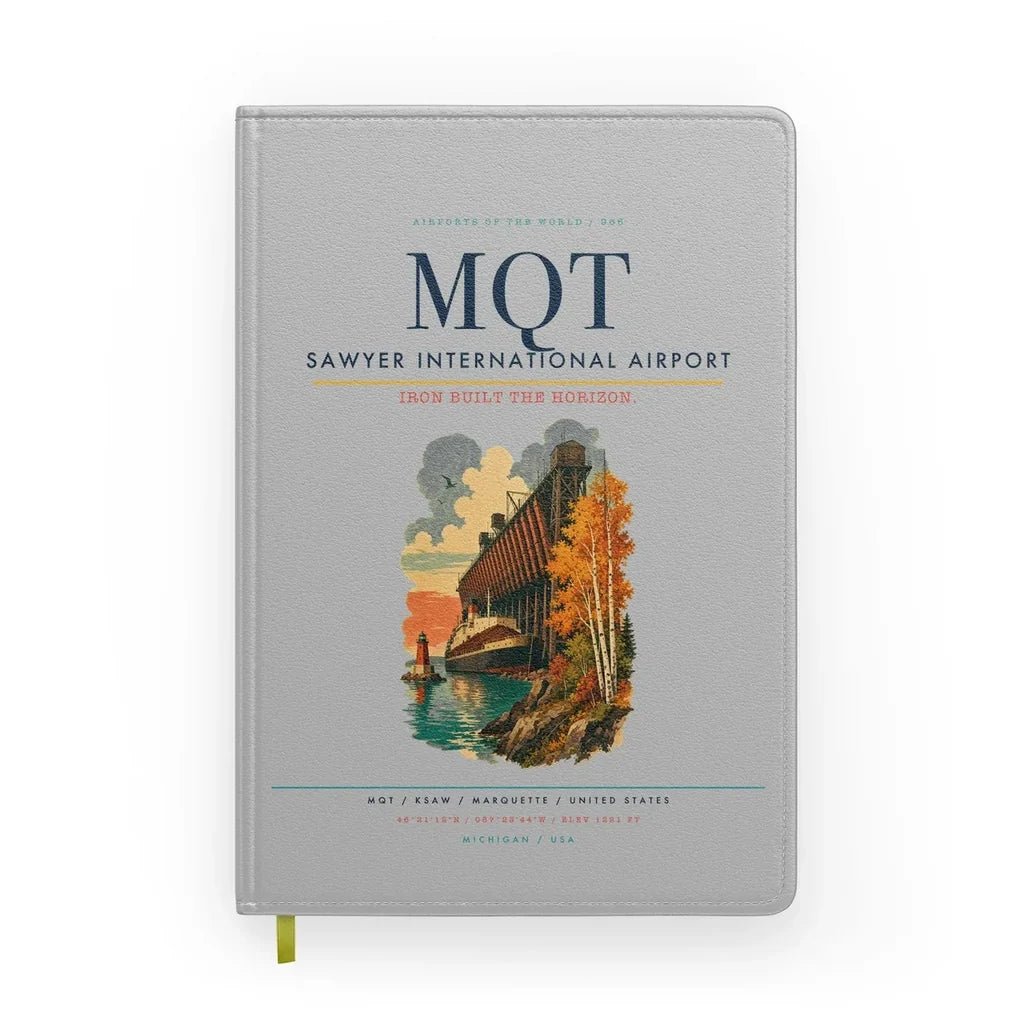 Sawyer International Airport (MQT) design on light gray notebook