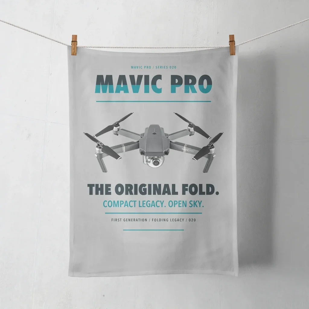 DJI Mavic Pro design on light gray towel