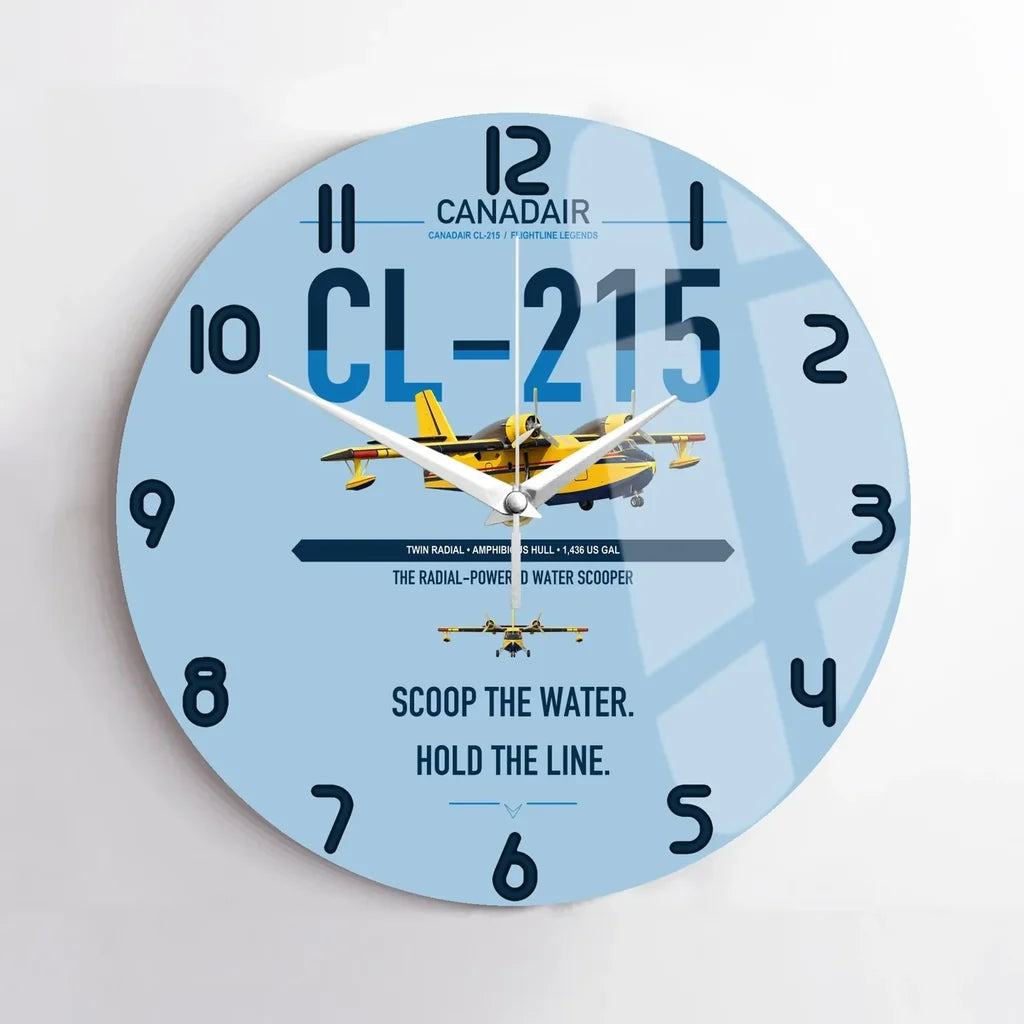 Canadair CL-215 design on light blue no frame wall clock