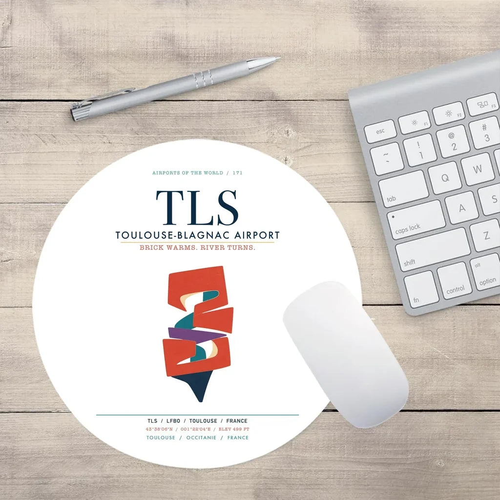 Toulouse-Blagnac Airport (TLS) design on white round mouse pad