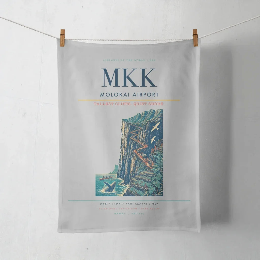Molokai Airport (MKK) design on light gray towel