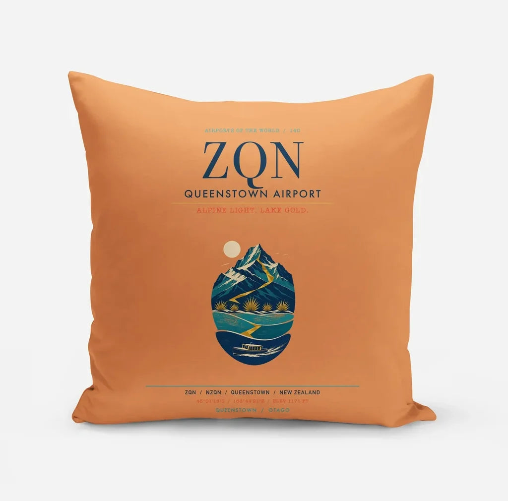 Queenstown Airport (ZQN) design on orange pillow