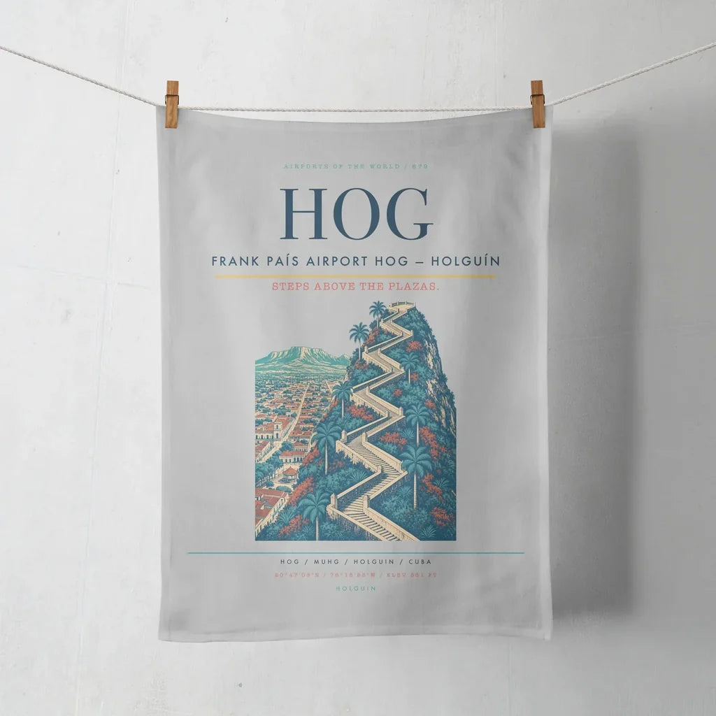 Frank País Airport (HOG) design on light gray towel