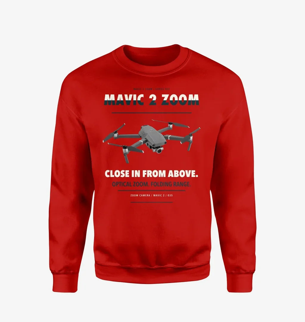 DJI Mavic 2 Zoom design on red sweatshirt