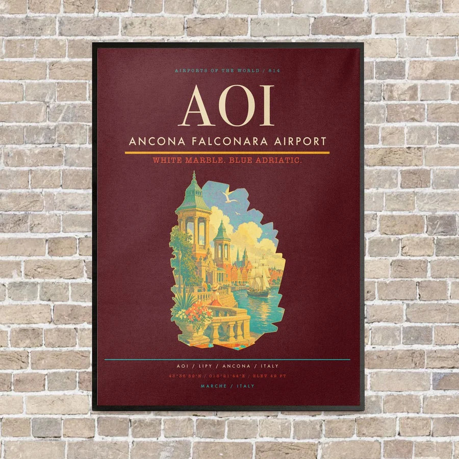 Ancona Falconara Airport AOI - Canvas Framed - Dark Red