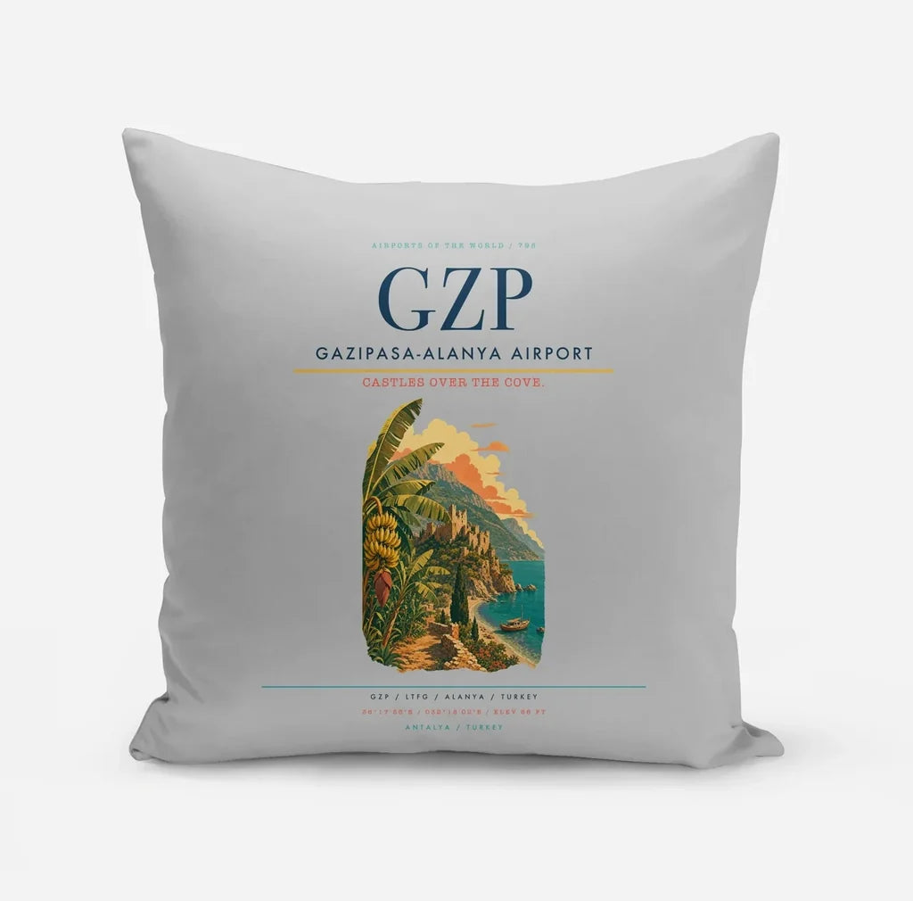 Gazipasa-Alanya Airport (GZP) design on light gray pillow