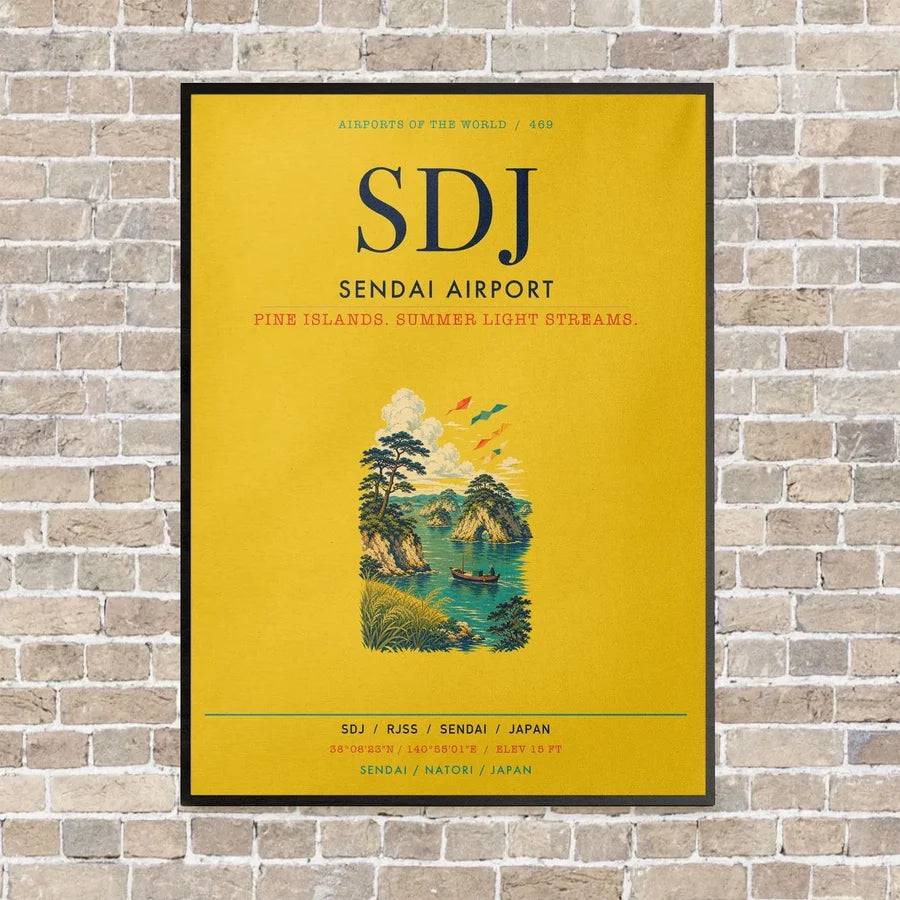 Sendai Airport SDJ vertical canvas print - framed - yellow background